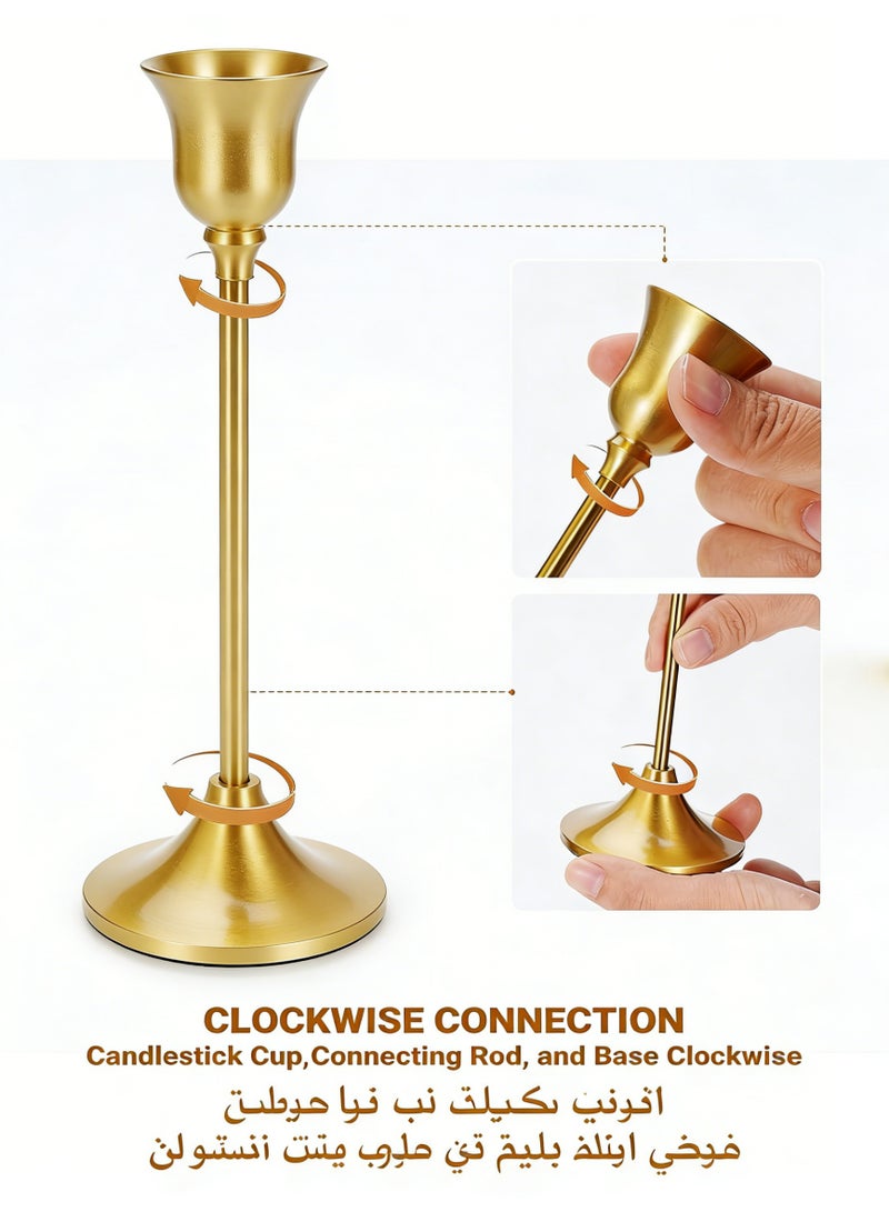 حاملات الشموع المعدنية الطويلة من النحاس الأصفر 3 قطع، حاملات شموع عمودية للديكور العتيق لطاولة العشاء وغرفة الطعام وحفلات الزفاف ومدفأة مانتي - Image 5